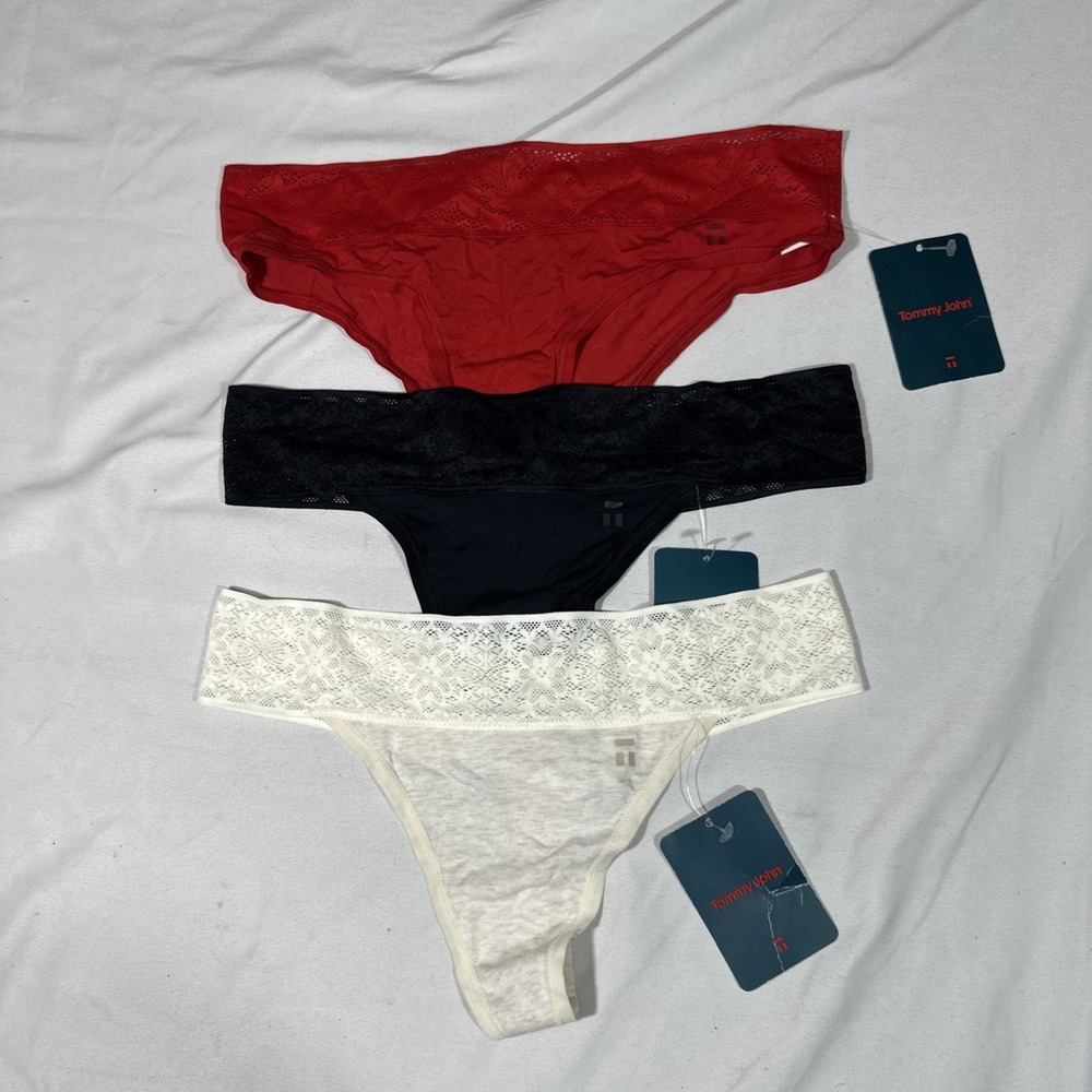 NWT $60 Tommy John [ Women 3PC XS ] Lace Waist Cool Cotton Thong + Cheeky‎ U1806